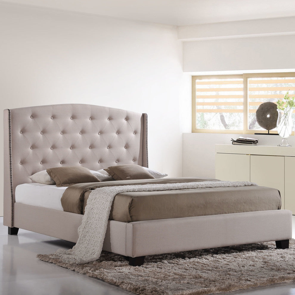 Modern Contemporary Bedroom Queen Bed Frame Beige