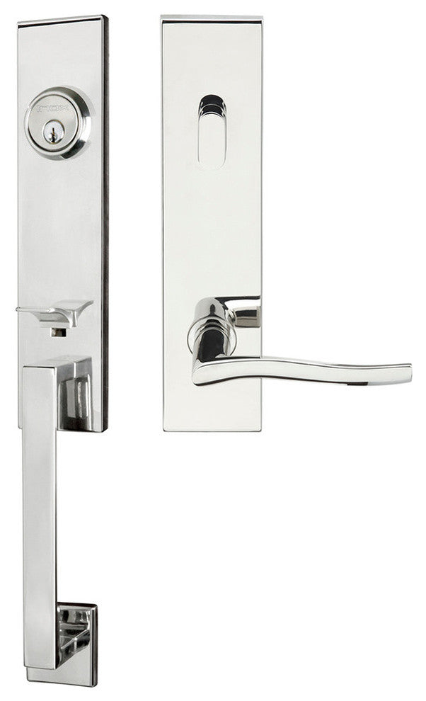 Waterfall Lever, Tubular Entry Handleset, Left Hand, Polished Stainless Steel