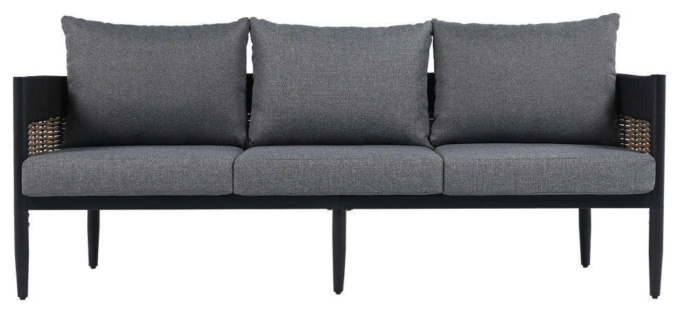 Safavieh Harrison Indoor-Outdoor 3 Seater Sofa, Black/Grey