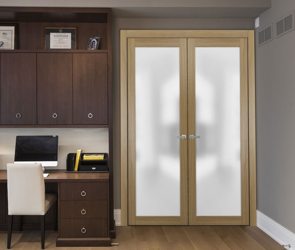 Modern Solid French Double Doors 64x84 | Planum 2102 Honey Ash