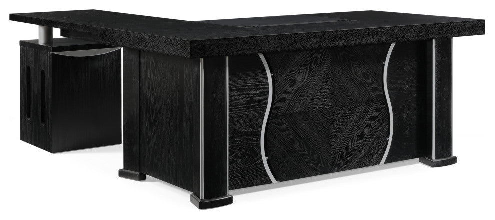 Pierce Black Oak Desk With Storage, Right