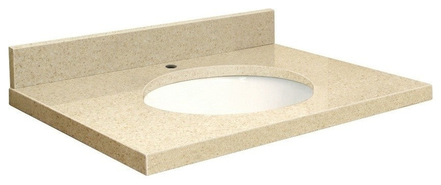 Quartz 31"x22" Vanity Top, Single Faucet Hole, Nature's Path, White Bowl