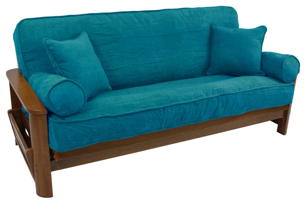 Solid Microsuede Full Futon Cover Set, Aqua Blue