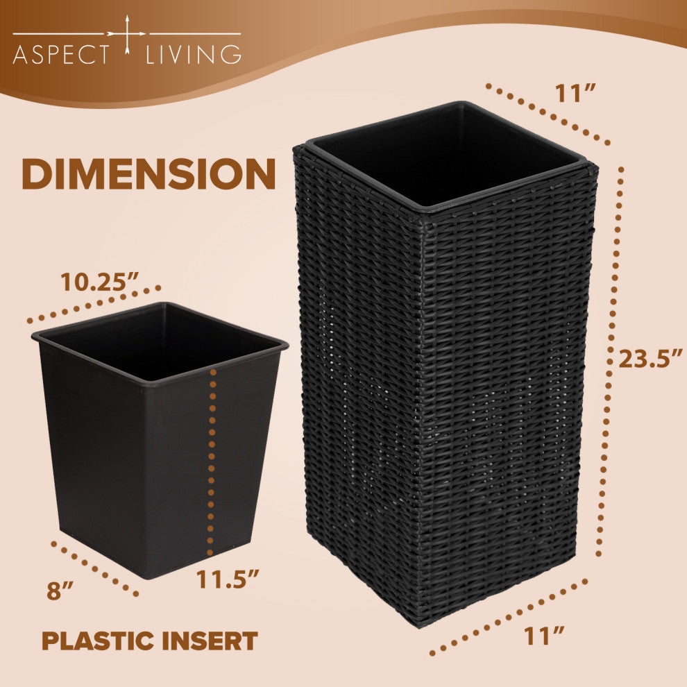 Sierra Square Wicker Planter 2-piece Set in Black