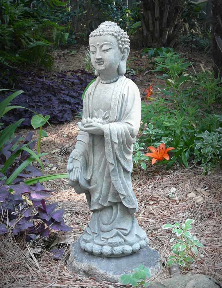 Standing Shakyamuni Buddha Cast Stone Garden Statue