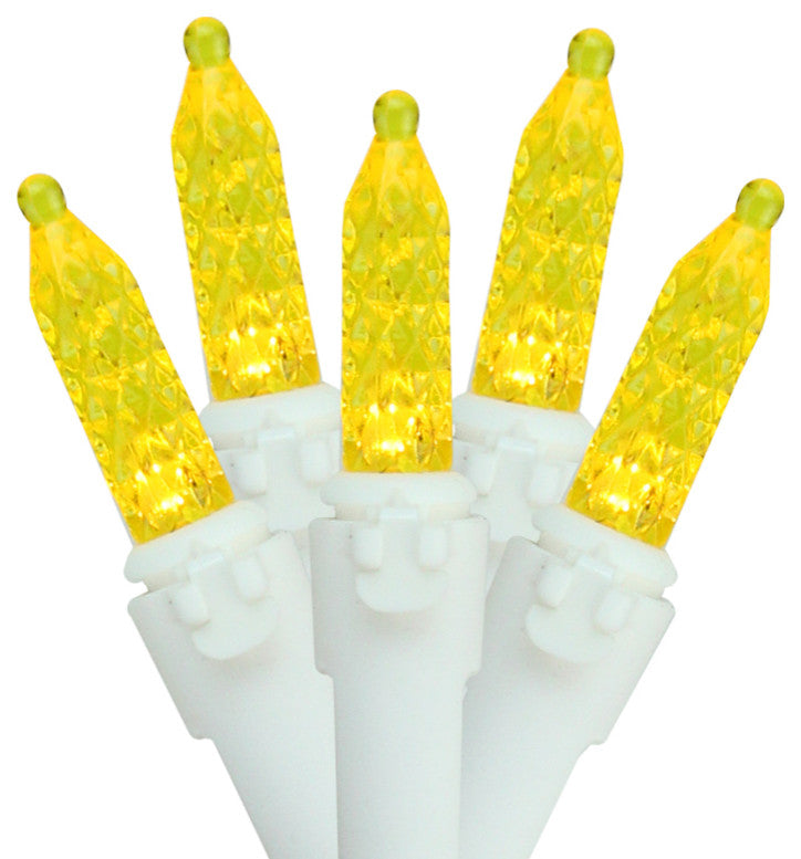 Yellow Gold LED M5 Icicle Christmas Lights, White Wire, Set of 70
