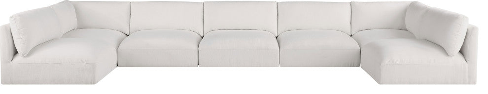 Ease Polyester Upholstered U-Shaped Modular Sectional, Cream, 7 Piece: 2 Corner, 5 Armless