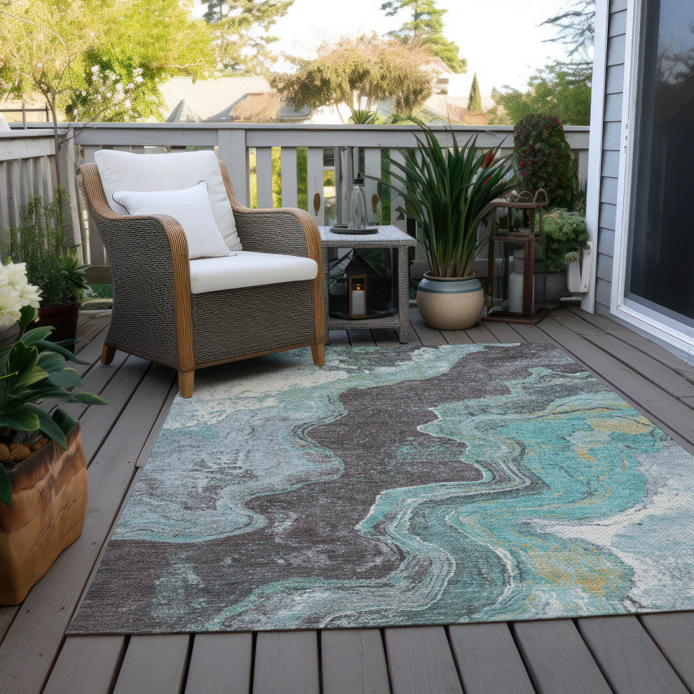 Machine Washable Indoor/Outdoor Chantille ACN1907 Teal 3' x 5' Rug