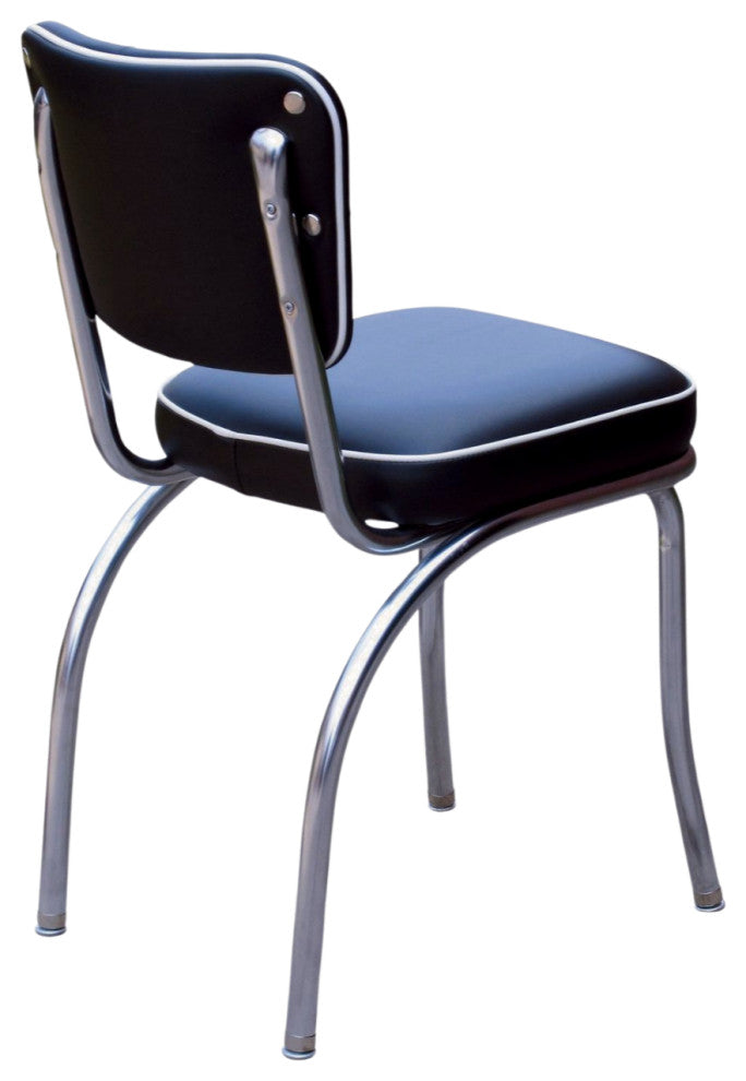 Retro Home Upholstered Tufted Back Dining Chair, Black, Box Seat