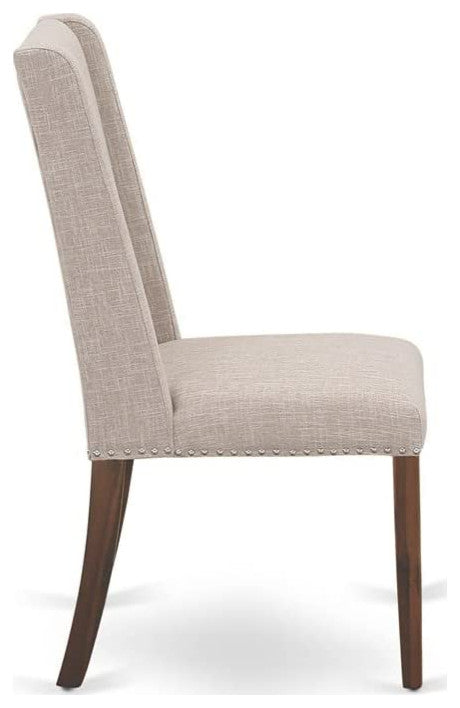 Set of 2 Parson Dining Chairs, Nailhead Trim, Linen Fabric Upholstered, Clay