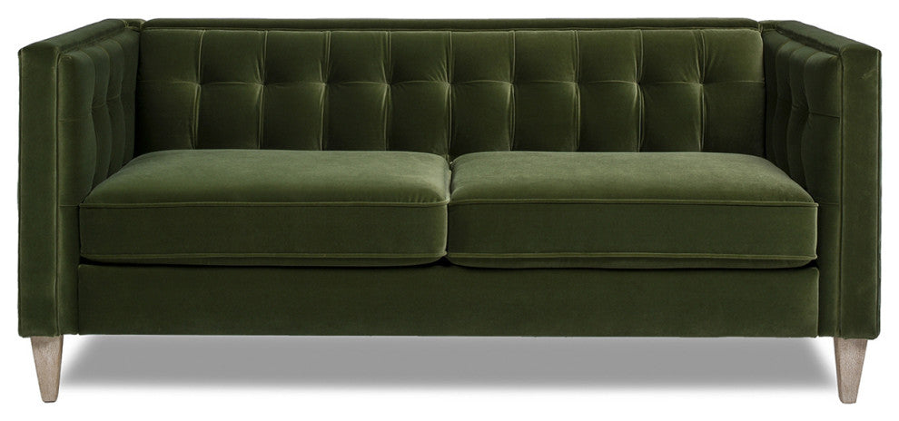 James 74" Modern Tufted Tuxedo Sofa, Olive Green Performance Velvet