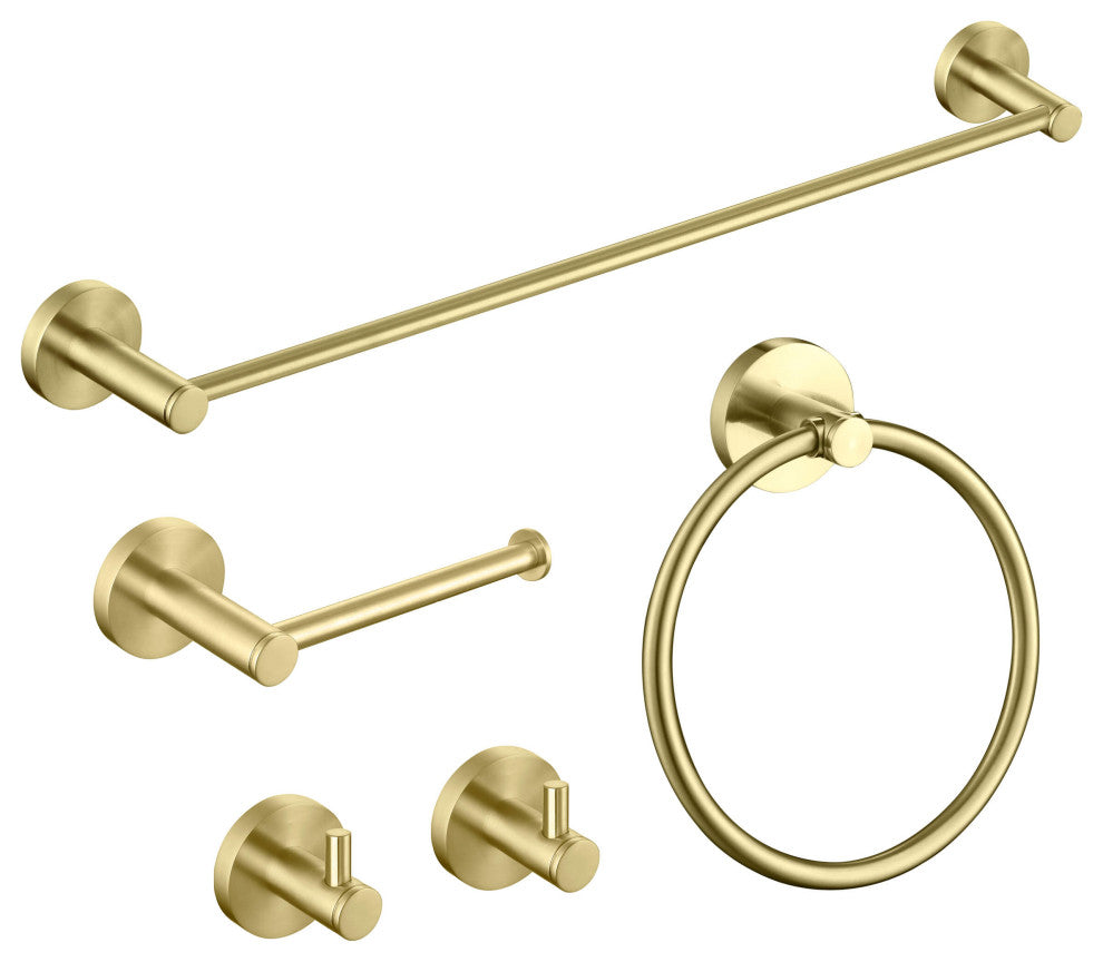 Circular 5-Piece Bathroom Hardware Set, Brushed Gold