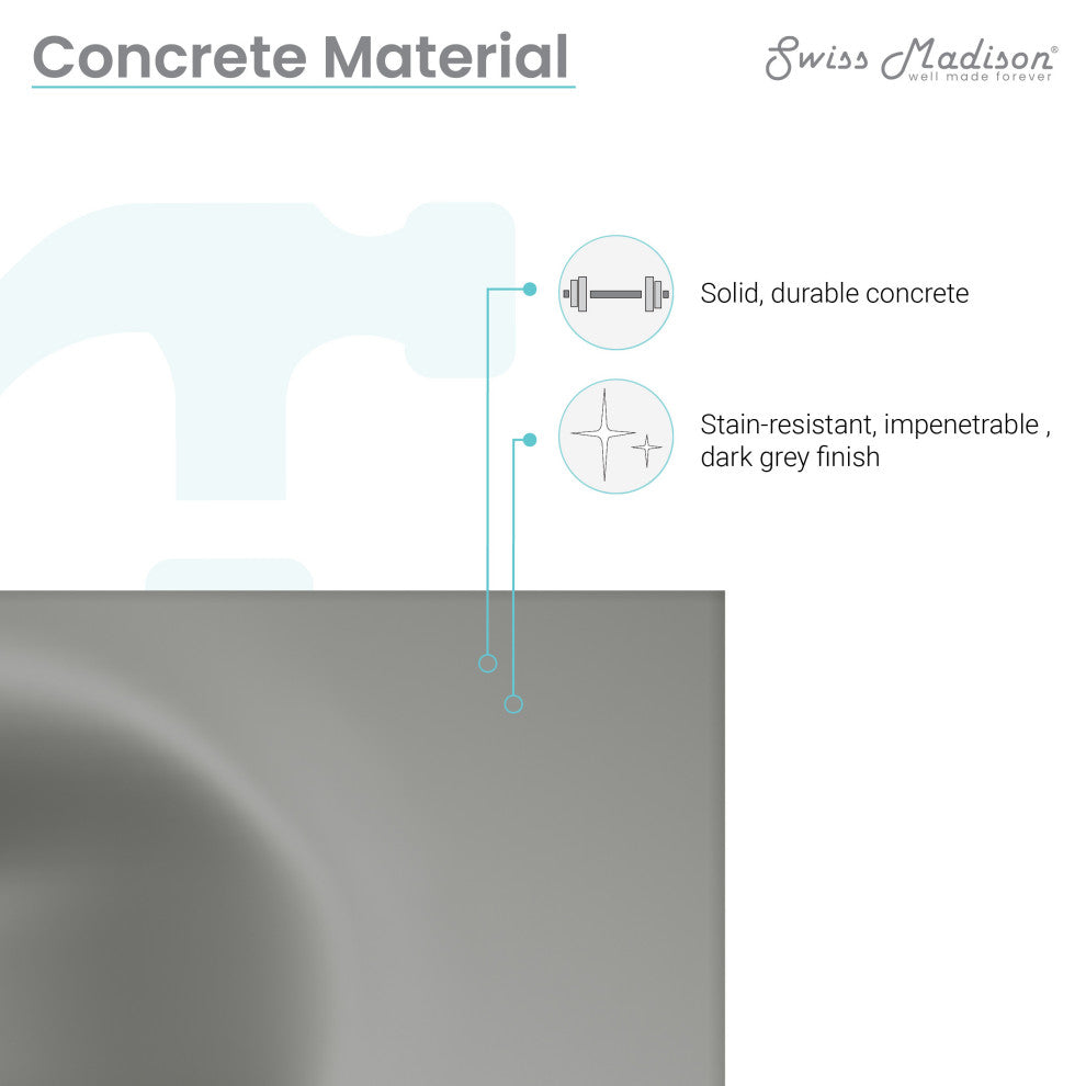 Lisse 24" Rectangle Concrete Wall-Mount Bathroom Sink, Dark Gray