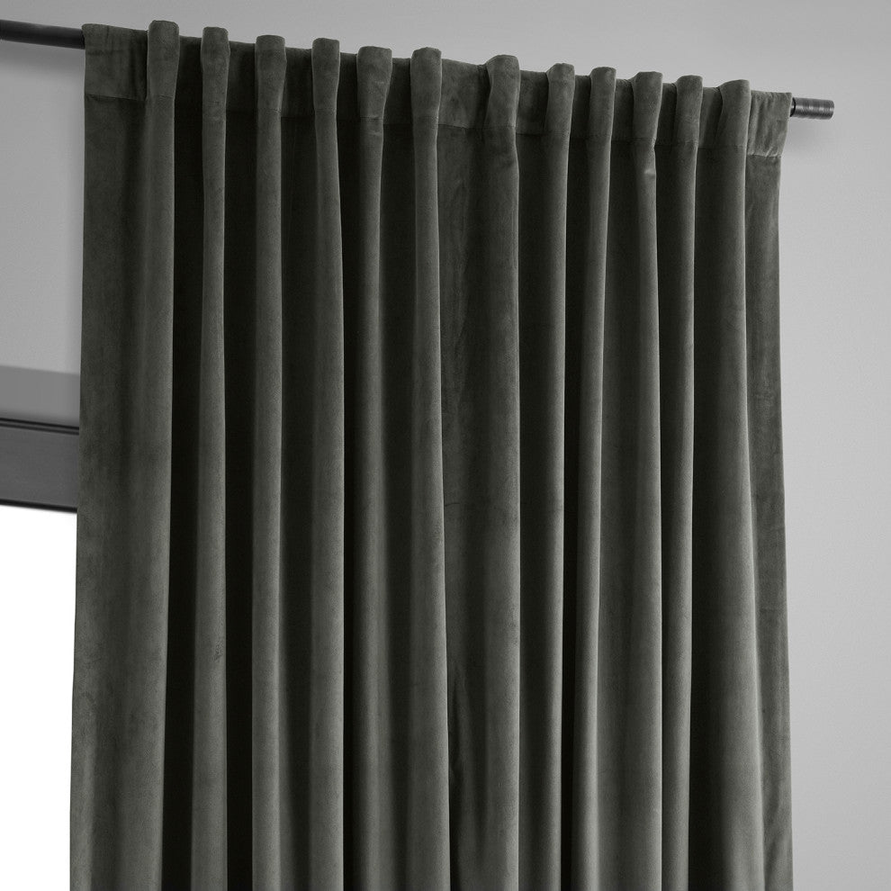 Extra Wide Blackout Velvet Curtain Single Panel, Gunmetal Gray, 100"x96"