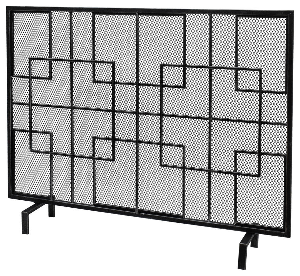 Dorothy Modern Single PanelIron Fire Screen, Black Silver Finish