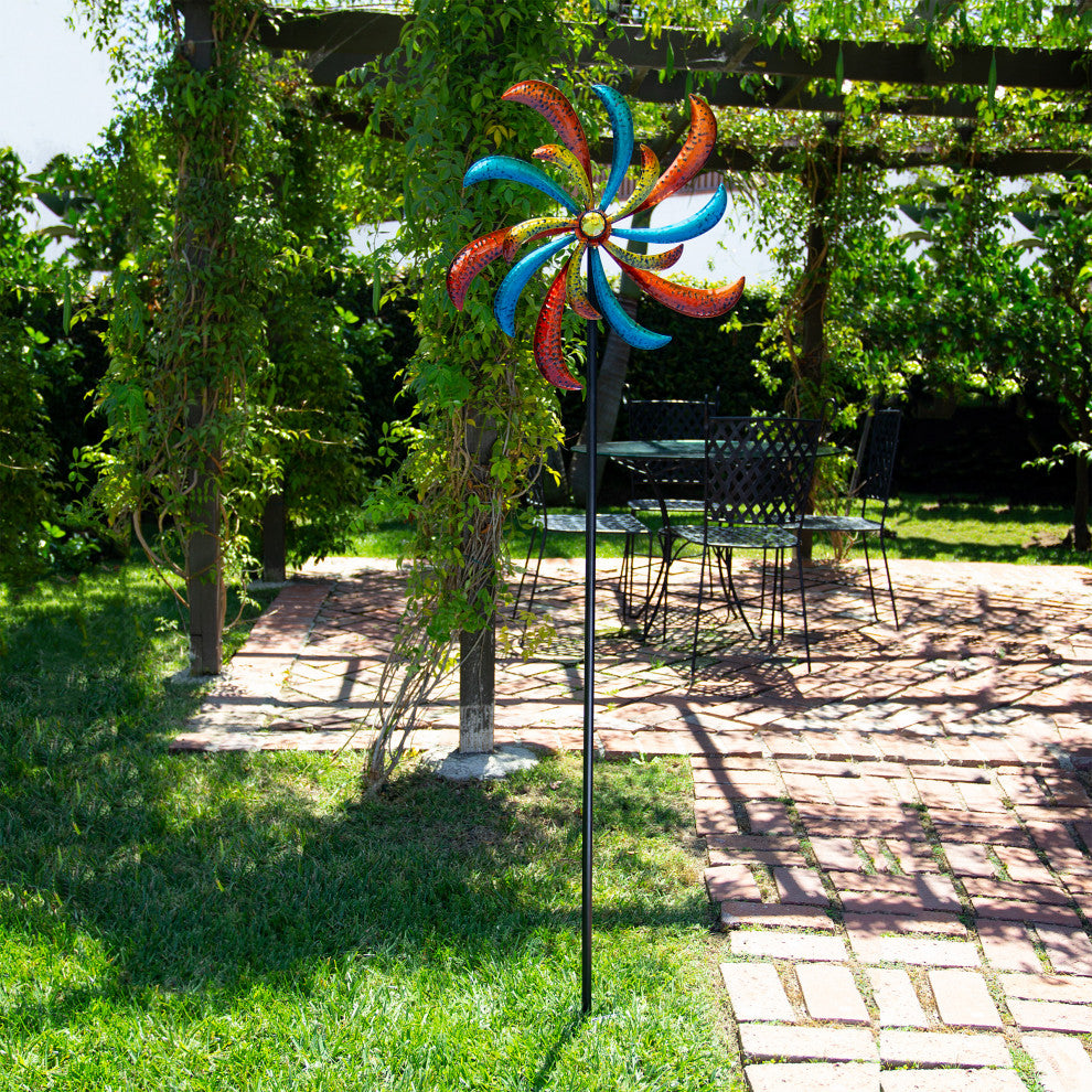 63" Tall Outdoor Curved Blade Windmill Stake Kinetic Spinner