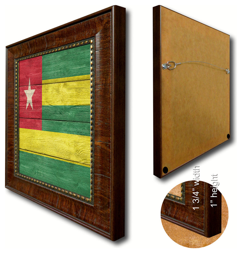 Togo Country Textured Flag Print With Brown Gold Frame, 19"X27"