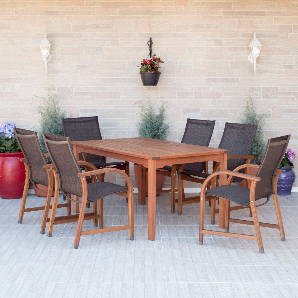 Amazonia Bahamas 7-Piece Rectangular Dining Set | Eucalyptus Wood