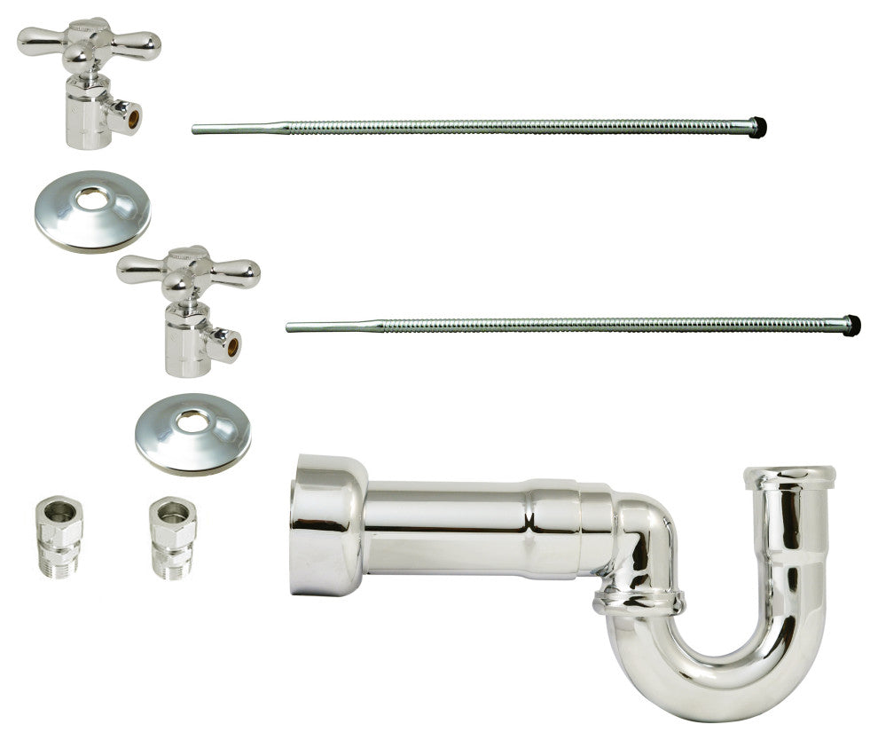 La-Style Pedestal Lavatory Kit - Cross Handles In Polished Brass, Polished Nickel