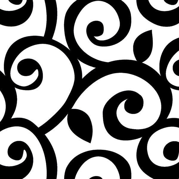 Modern Scroll Wallpaper, Black and White, Sample