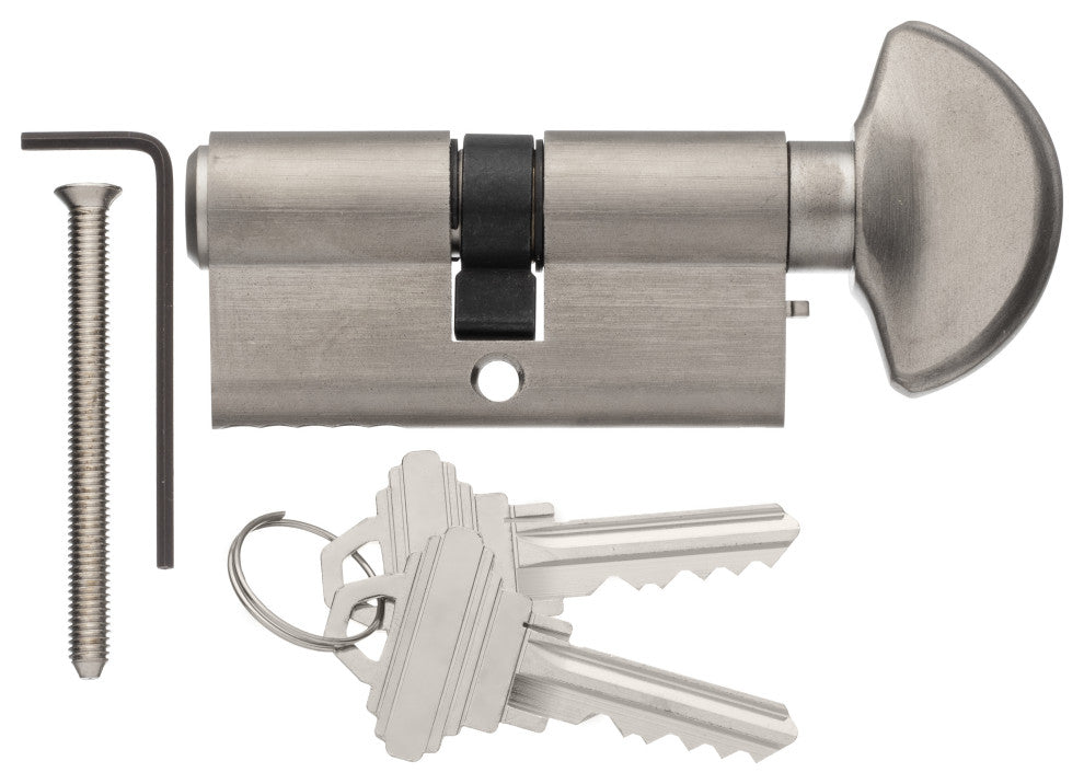 Rockwell 90 Degree Solid Brass Euro Profile Cylinder Lock, Brushed Nickel