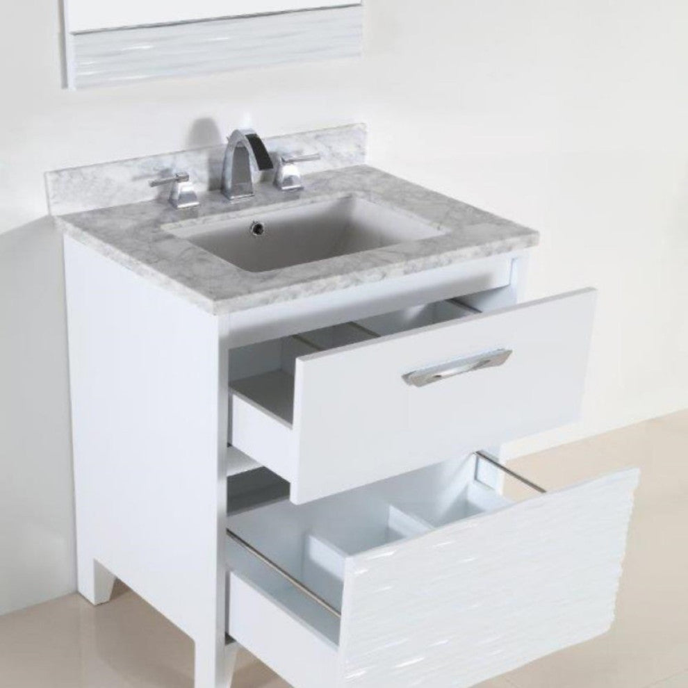 Alda Single-Sink Vanity, White, 30", White With White Carrara Top