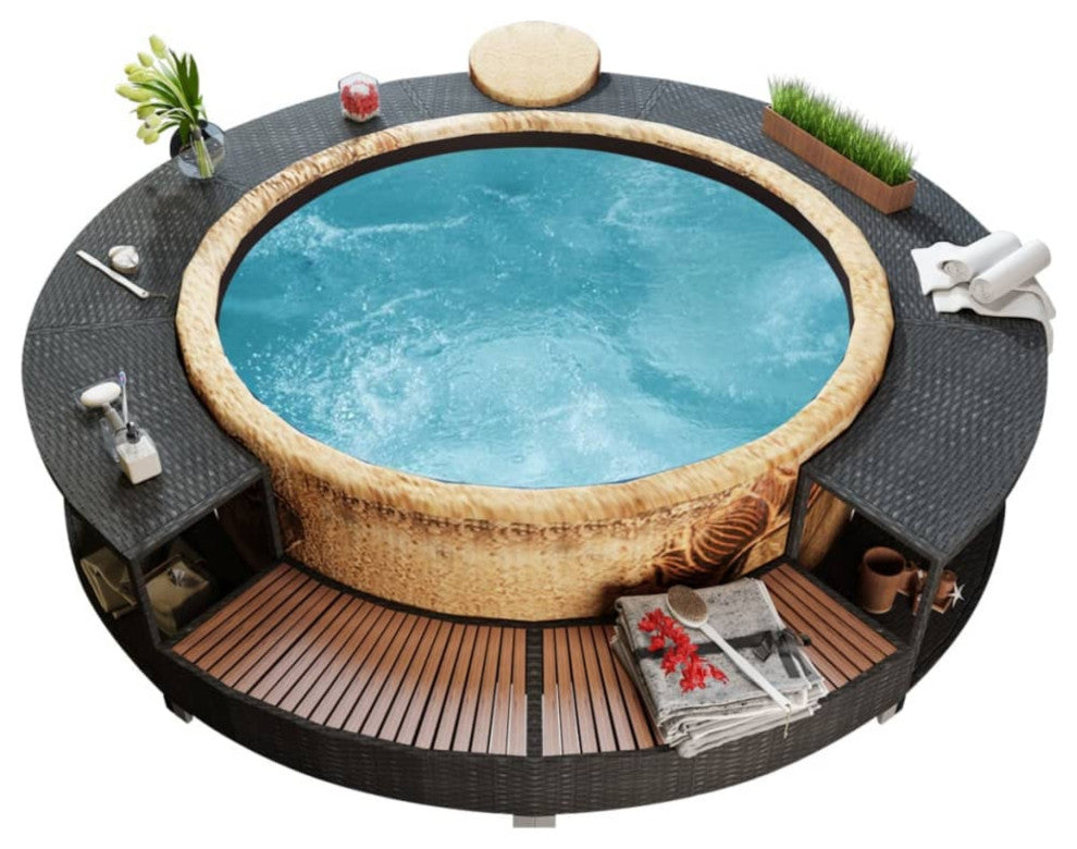 vidaXL Spa Surround Poly Rattan Black