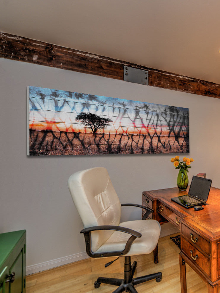 "African Landscape" Print on White Wood, 60"x20"