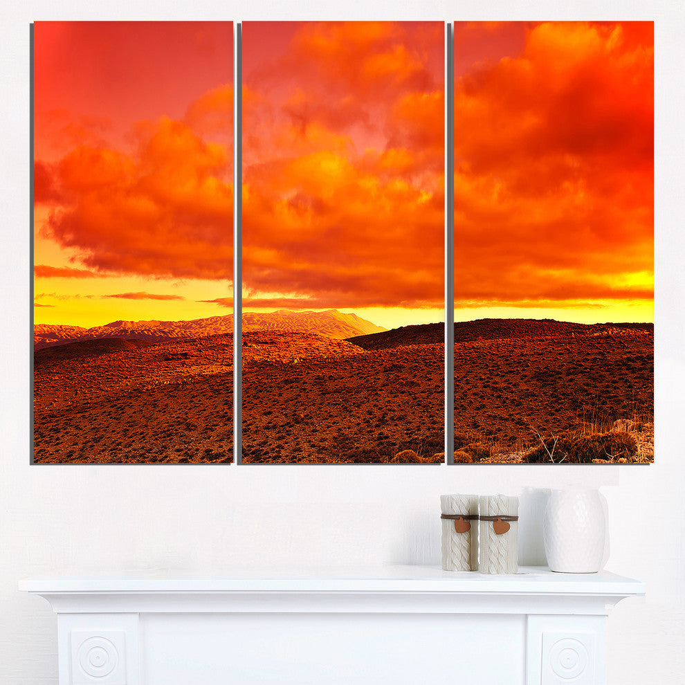 "Dramatic Red Sunset at Desert" Metal Wall Landscape, 3 Panels, 36"x28"
