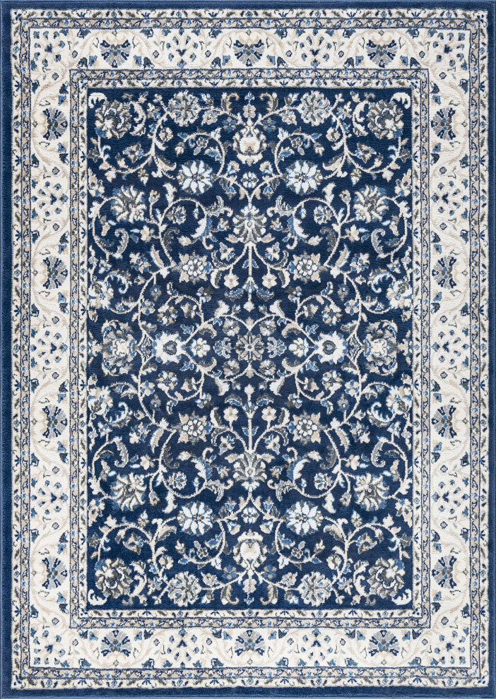 Tessie Traditional Floral Dark Blue Rectangle Area Rug, 7.6'x10'