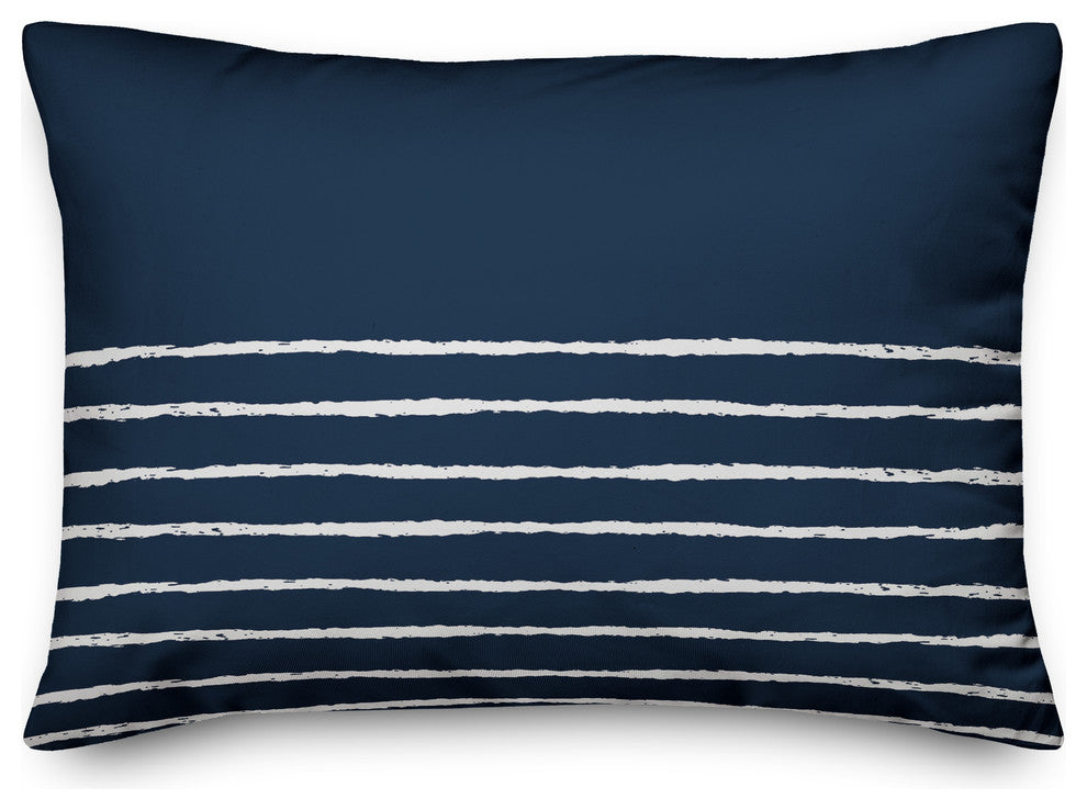 Navy and White Sketch Stripes 14x20 Lumbar Pillow