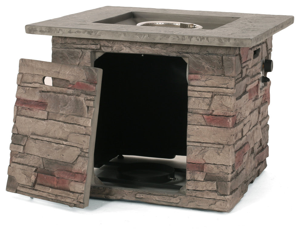 GDF Studio Heritage 32" Stone Square Fire Pit With Counter Top, Gray