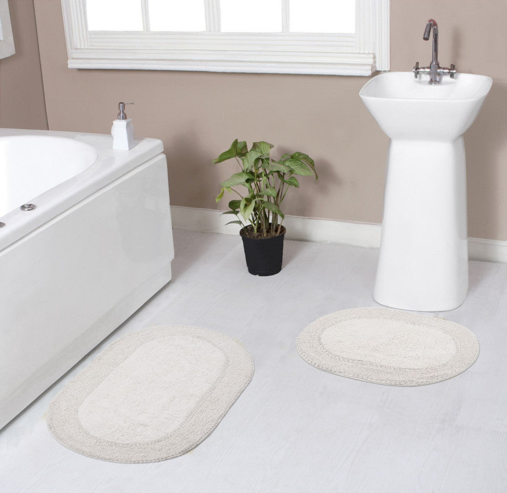 Double Ruffle Collection Bath Rugs Set, 2 Piece Set, Ivory