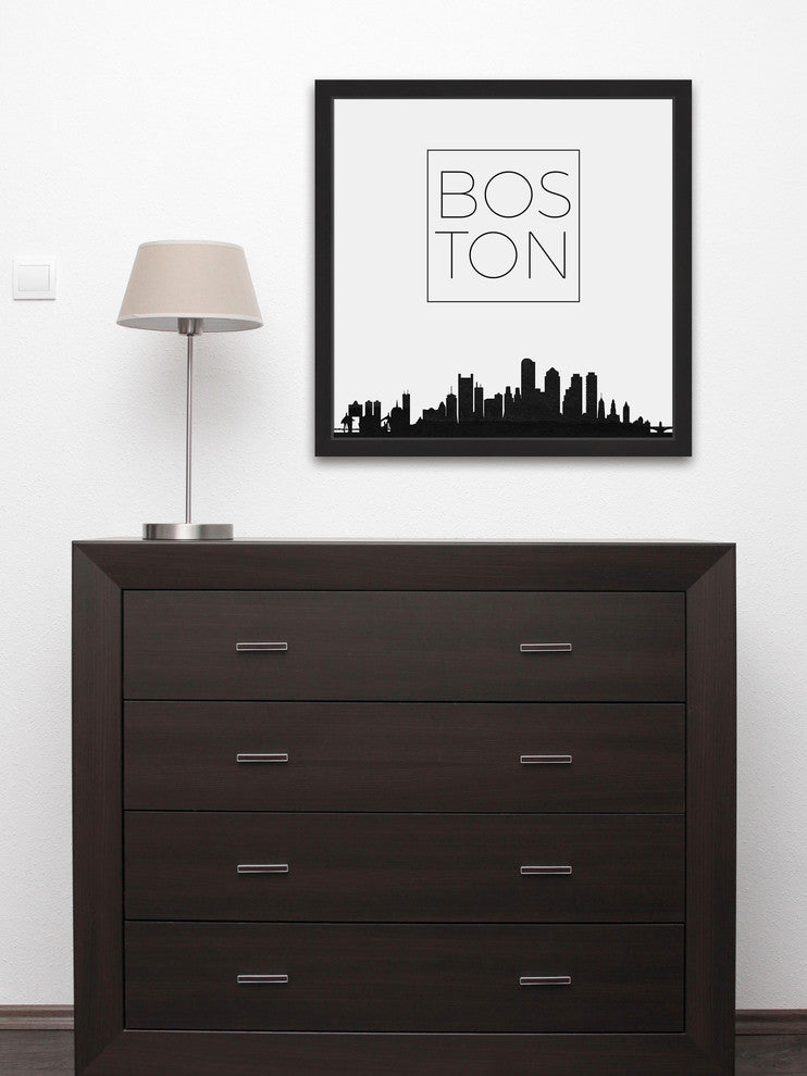"Boston Skyline" Framed Painting Print, 32x32