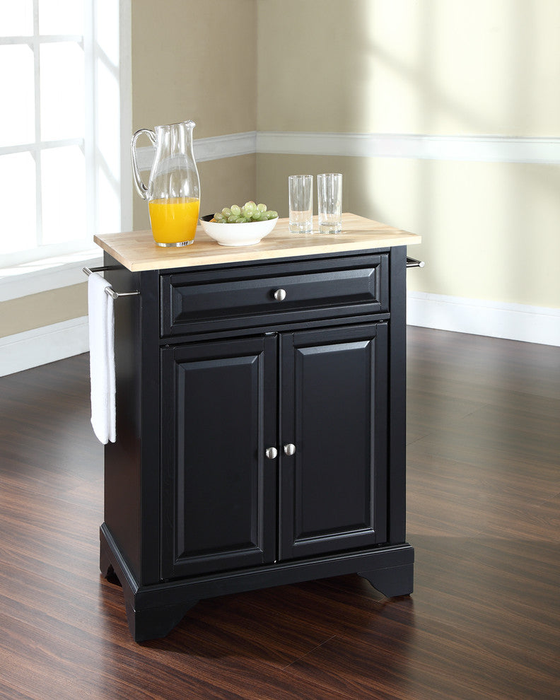 Crosley Furniture LaFayette Natural Wood Top Portable Kitchen Island in Black