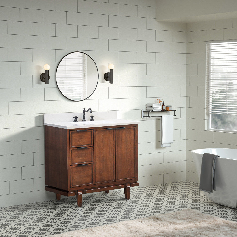 37" Single Sink Vanity, Dark Cherry With Engineered Stone Top