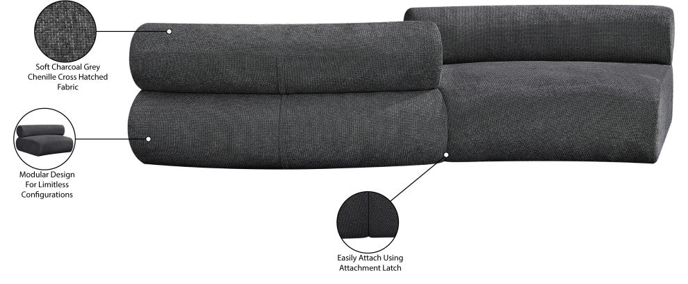 Bale Cream Chenille Fabric Modular Sofa, Gray, 2-Piece, S-Shaped