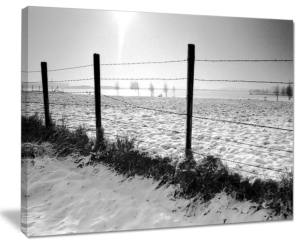"Landscape in Snow With Fence" Oversized Beach Canvas Artwork, 20"x12"