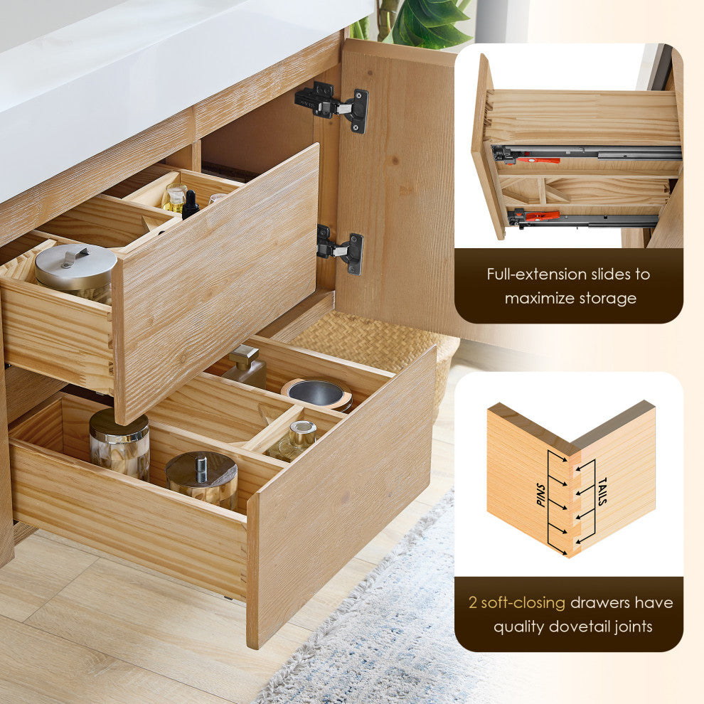 Siena Wall-mounted Single Bath Vanity, Light Brown, 48inch, No Mirror