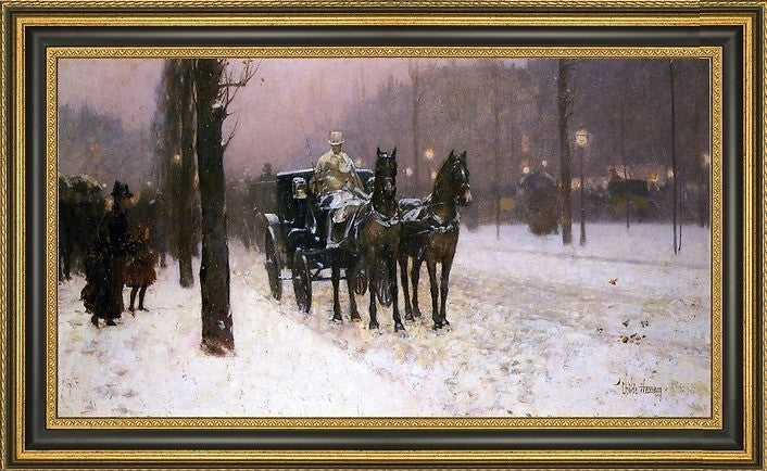 Frederick Childe Hassam Street Scene with Hansom CabFramed Canvas Print, 14"x28"