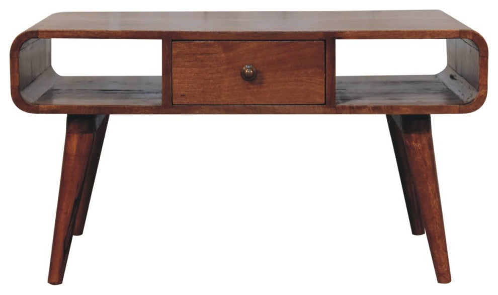 Artisan Furniture Solid Wood Curved Honey Caramel Coffee Table with a drawer
