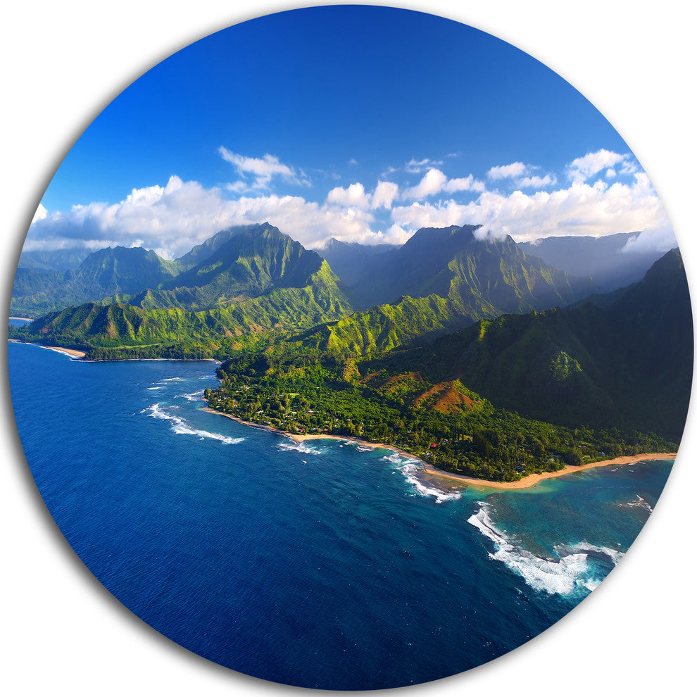 Na Pali Coast Wide View, Beach Photography Disc Metal Artwork, 23"