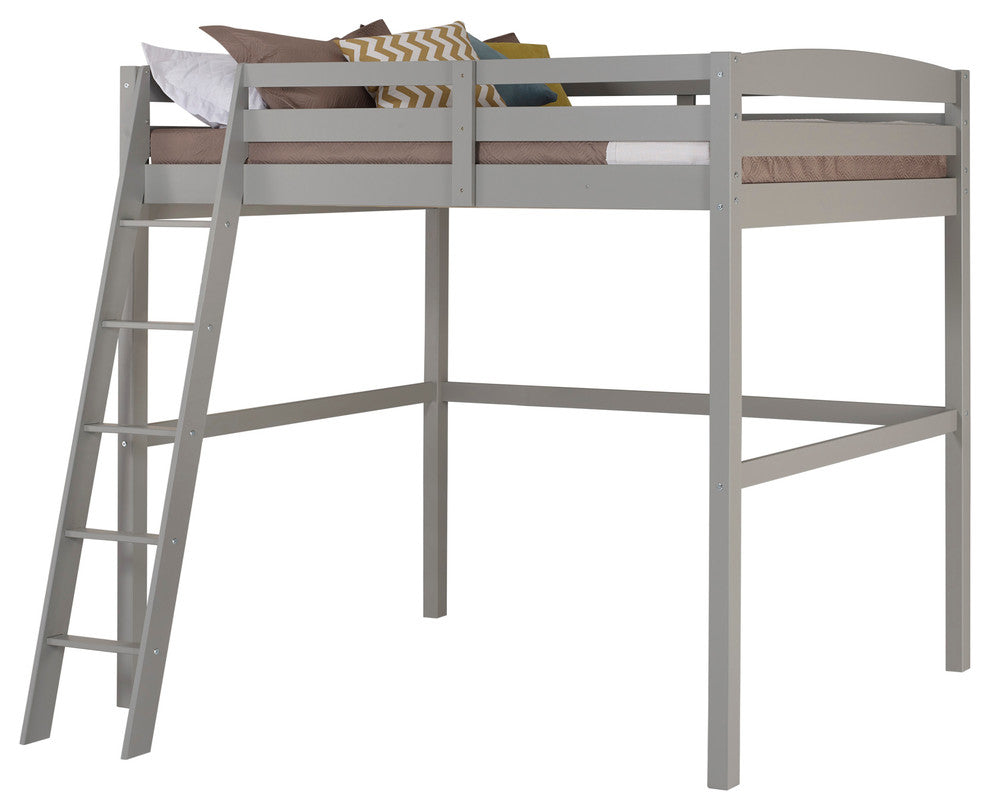 Concord Full Size High Loft Bed, Gray, Without Desk