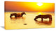 "Zebras Drinking in Lake At Sunset" Animals Artwork Canvas, 32"x16"