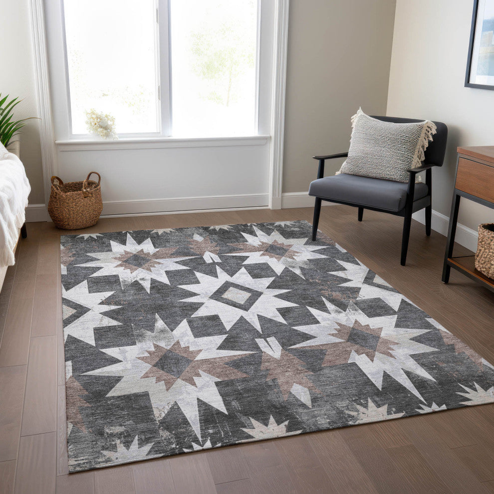 Machine Washable Indoor/Outdoor Chantille ACN1893 Graphite 3' x 5' Rug