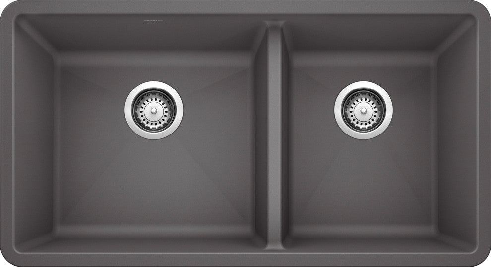 Blanco Precis 18"x33" 2 Basin Granite Undermount Kitchen Sink, Cinder