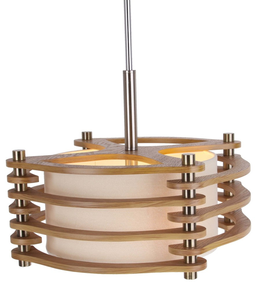 Steps 3-Light Wood and Fabric Pendant, Ash, Satin Nickel