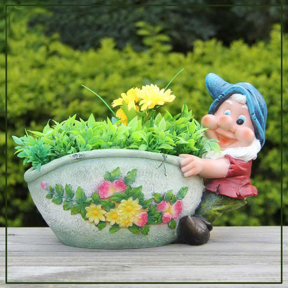 Cute Gnome Dragging the Flower Pot Planter