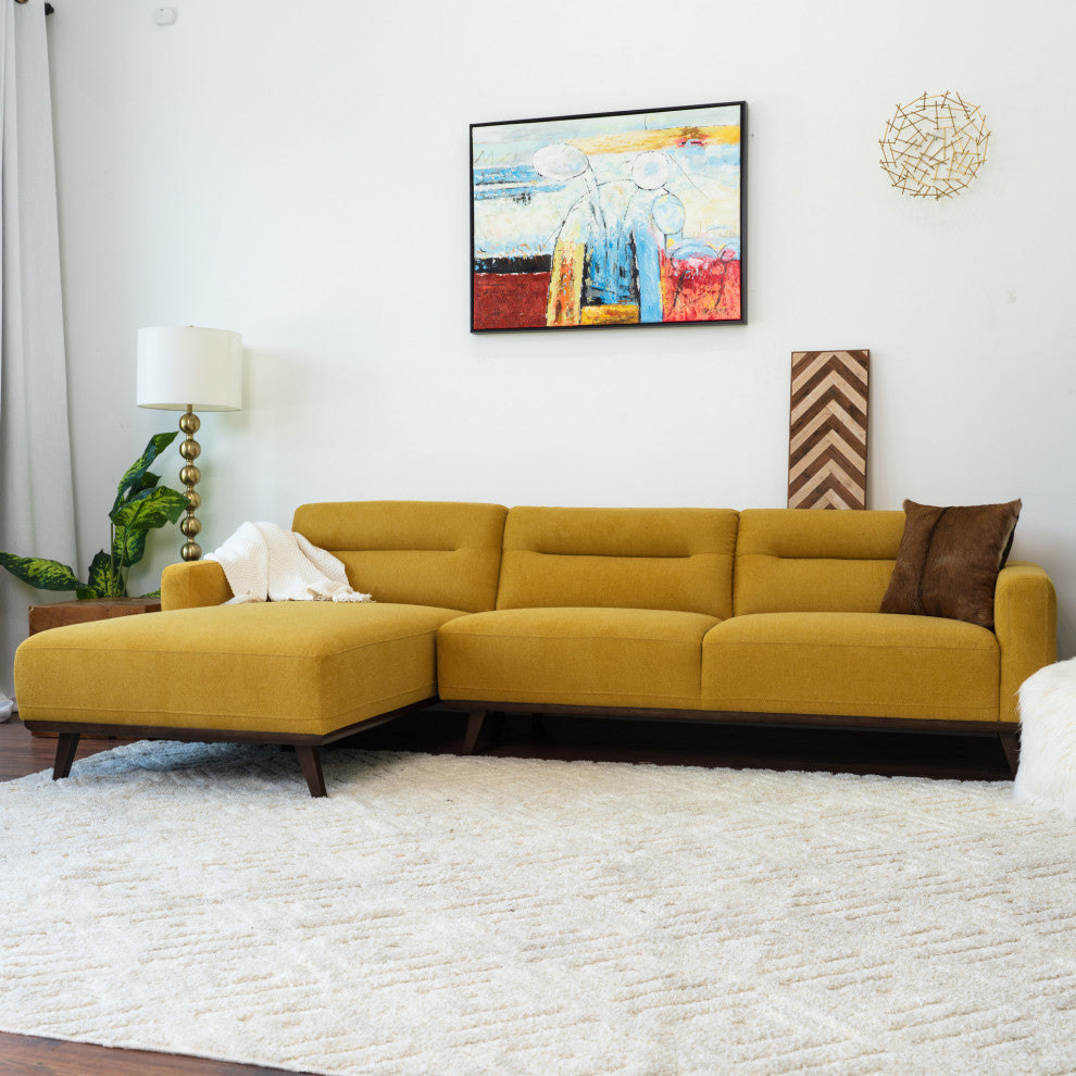 Baltic Mid-Century Modern L-Shaped Linen Fabric Sectional Sofa