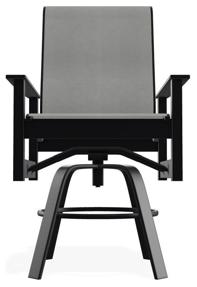 Leeward Sling Balcony Height Outdoor Swivel Armchair, Alloy/Black